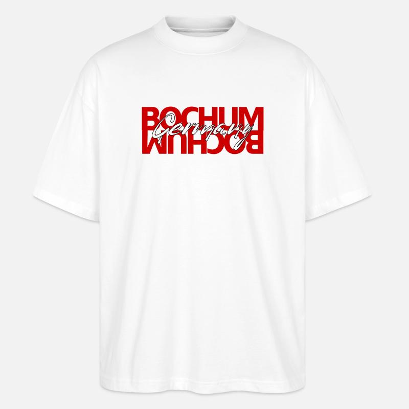 Bochum Germany Script Overlay - Stanley/Stella Oversized Unisex Organic T-shirt Blaster 2.0 - white