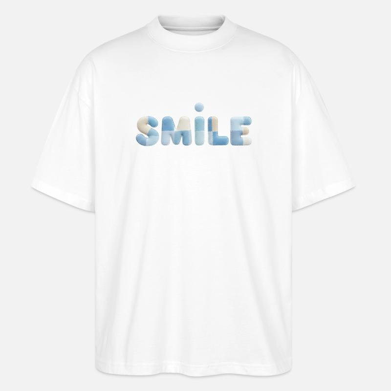 Lettrage Stitch Patch Smile - T-shirt bio Blaster 2.0 coupe oversize Stanley/Stella Unisexe - blanc