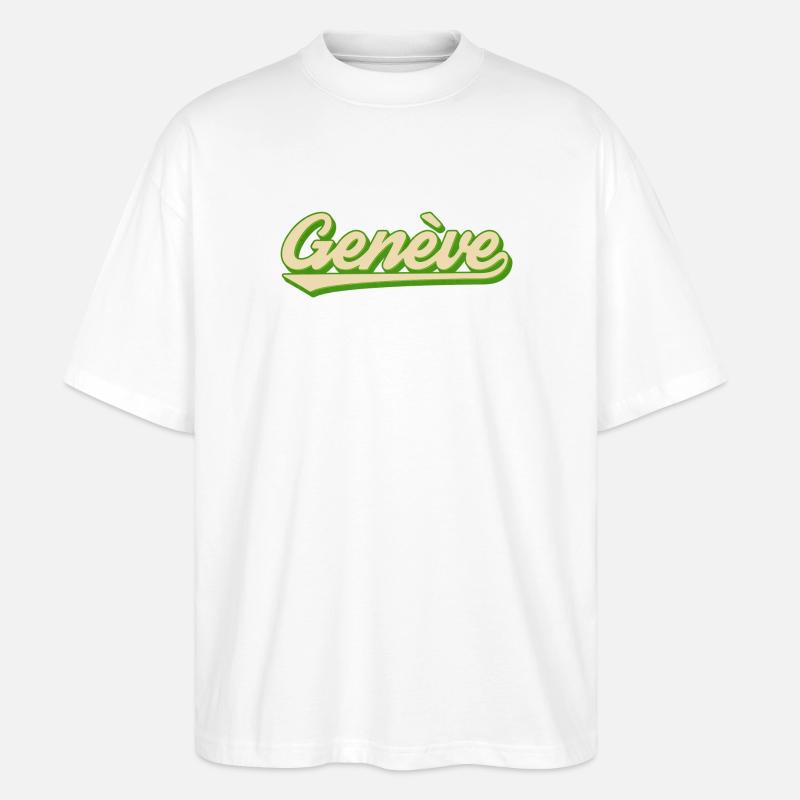 Genève Retro Script Lime - Stanley/Stella Oversized Unisex Organic T-shirt Blaster 2.0 - white