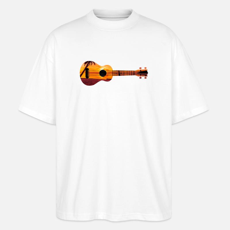 Hawaiian Ukulele Uke Beach Sunset - Stanley/Stella Oversized Unisex Organic T-shirt Blaster 2.0 - white