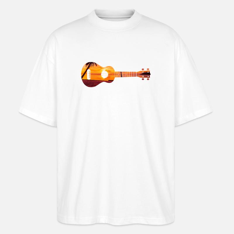 Hawaiian Ukulele Uke Beach Sunset - Stanley/Stella Oversized Unisex Organic T-shirt Blaster 2.0 - white