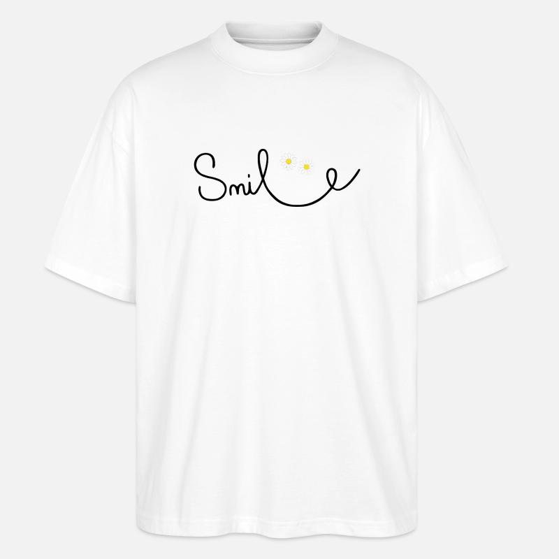 Flowery smile in cursive script - Stanley/Stella Oversized Unisex Organic T-shirt Blaster 2.0 - white