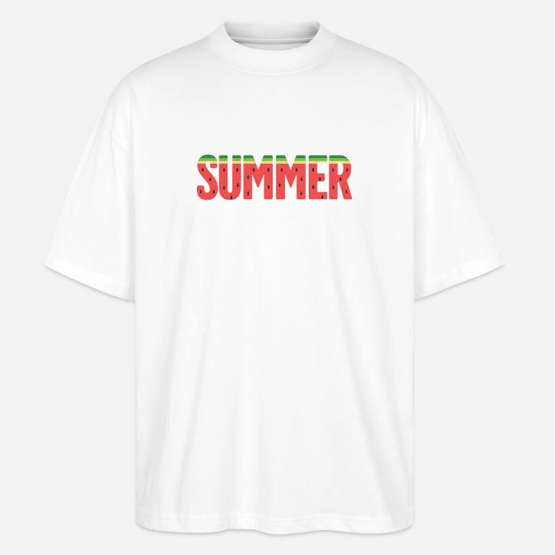 SUMMER – Lettrage Pastèque Frais - T-shirt bio Blaster 2.0 coupe oversize Stanley/Stella Unisexe - blanc
