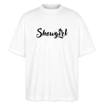 Showgirl Silhouette, Kunst und Eleganz - Stanley/Stella Oversized Unisex Bio T-Shirt Blaster 2.0 - Weiß - Vorne - Alina (178cm) & Michal (187cm)