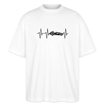 Voiture de course de voitures anciennes Voitures anciennes Heartbeat Pulse ECG - T-shirt bio Blaster 2.0 coupe oversize Stanley/Stella Unisexe - blanc - Devant - Alina (178cm) & Michal (187cm)