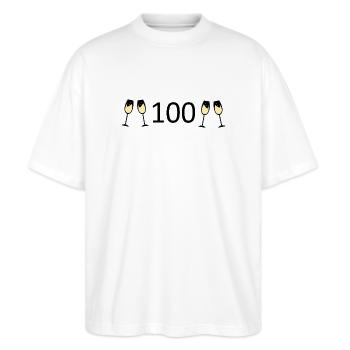 100.Geburtstag 100 Jahre Jubiläum 100 Zahl 100 - Stanley/Stella Oversized Unisex Bio T-Shirt Blaster 2.0 - Weiß - Vorne - Alina (178cm) & Michal (187cm)