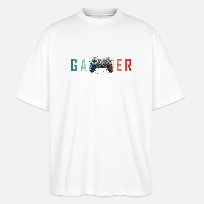Gamer Schriftzug bunt Controller Splatter - Stanley/Stella Oversized Unisex Bio T-Shirt Blaster 2.0 - Weiß
