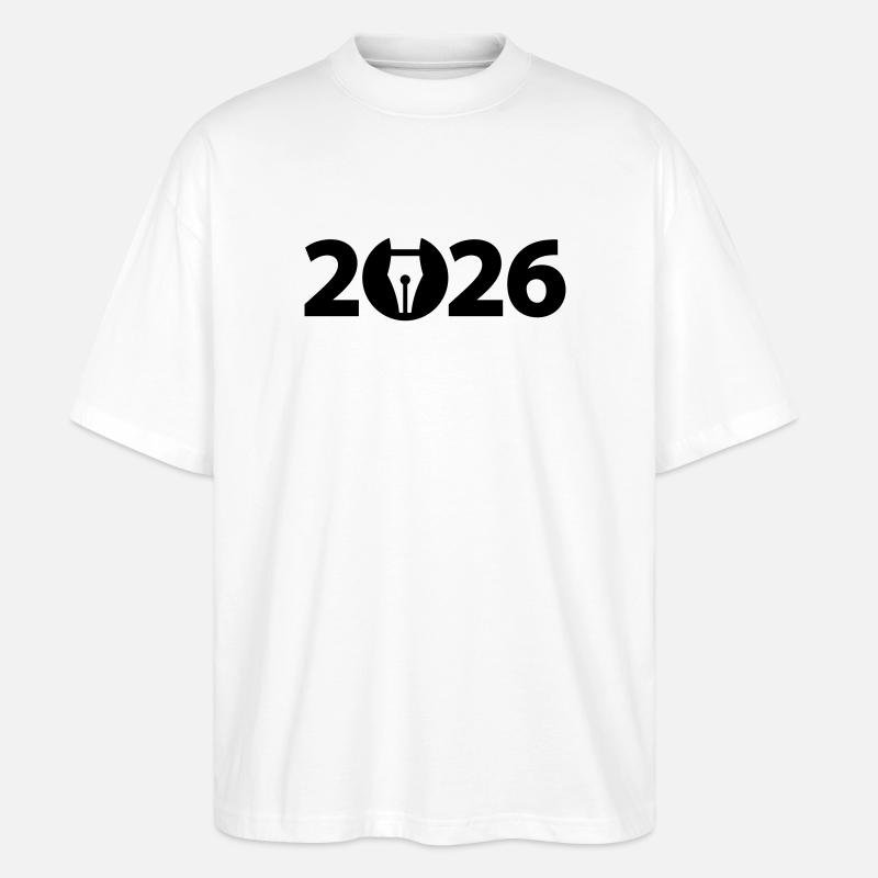 Écrivain 2026, Poète 2026, Stylo-plume 2026 - T-shirt bio Blaster 2.0 coupe oversize Stanley/Stella Unisexe - blanc