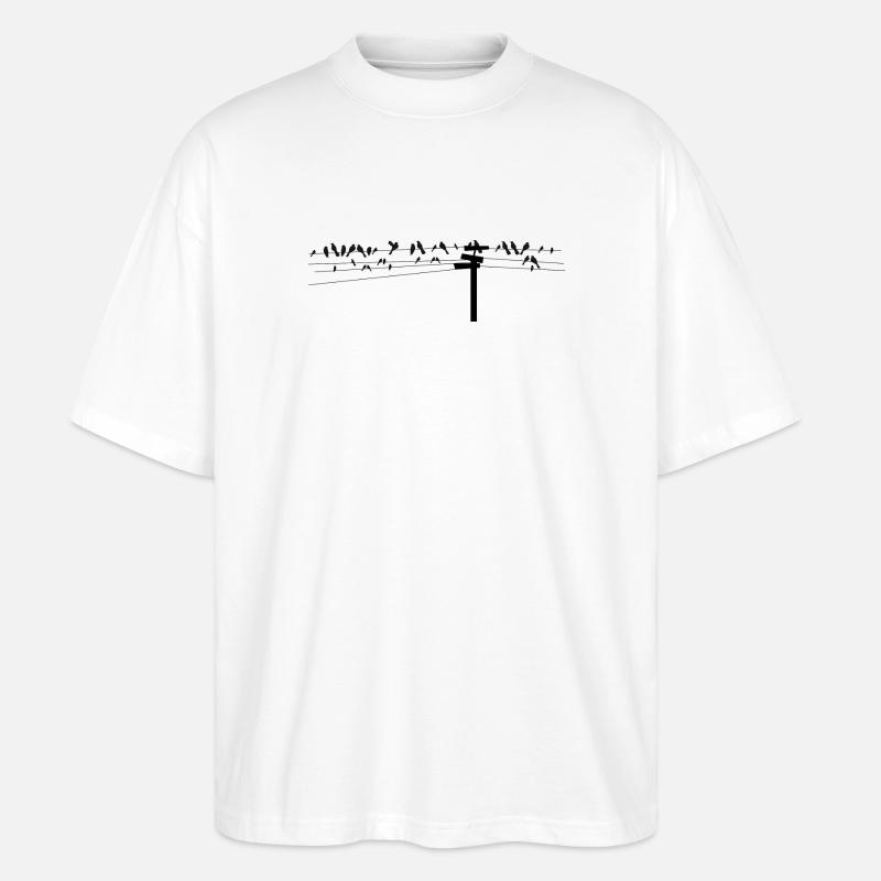 Vögel sitzen gemeinsam auf einer Stromleitung - Stanley/Stella Oversized Unisex Bio T-Shirt Blaster 2.0 - Weiß