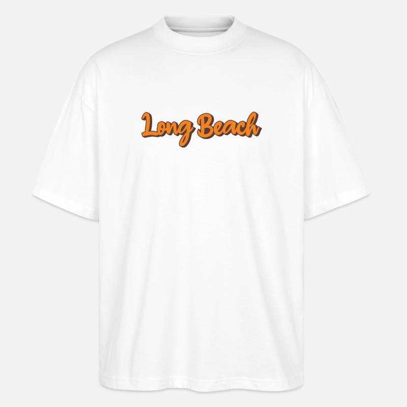 Script rétro de Long Beach - T-shirt bio Blaster 2.0 coupe oversize Stanley/Stella Unisexe - blanc