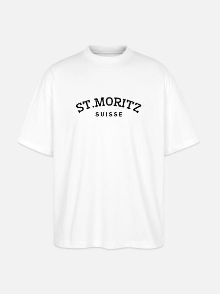 St. Moritz - Suisse - Schweiz - Sveits - Stanley/Stella Blaster 2.0 Økologisk Oversized Unisex T-skjorte - hvit