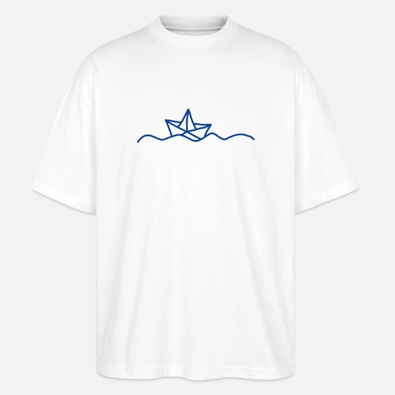 Boot Papierboot Kapitän - Stanley/Stella Oversized Unisex Bio T-Shirt Blaster 2.0 - Weiß