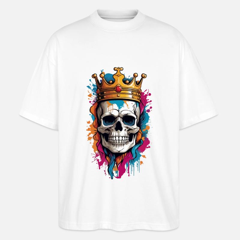Crâne avec Couronne Graffiti - T-shirt bio Blaster 2.0 coupe oversize Stanley/Stella Unisexe - blanc