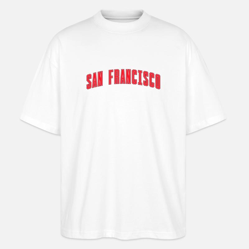 San Francisco Bogen Schriftzug Rot - Stanley/Stella Oversized Unisex Bio T-Shirt Blaster 2.0 - Weiß