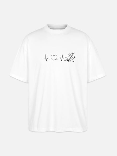 Skiing Love Pulse Heartbeat - Stanley/Stella Oversized Unisex Organic T-shirt Blaster 2.0 - white