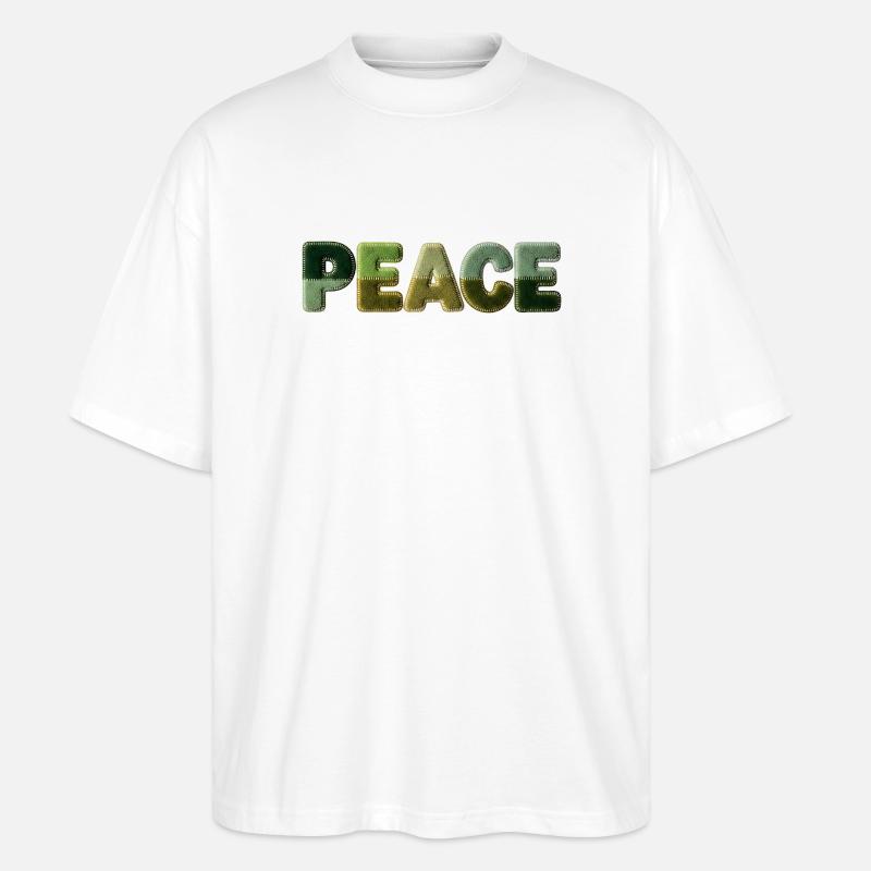Peace Schriftzug Patchwork Look 70er Stil - Stanley/Stella Oversized Unisex Bio T-Shirt Blaster 2.0 - Weiß