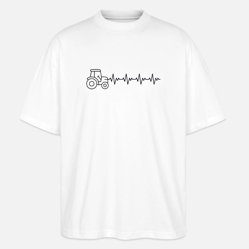 Traktor Bauer EKG Herzschlag - Stanley/Stella Oversized Unisex Bio T-Shirt Blaster 2.0 - Weiß