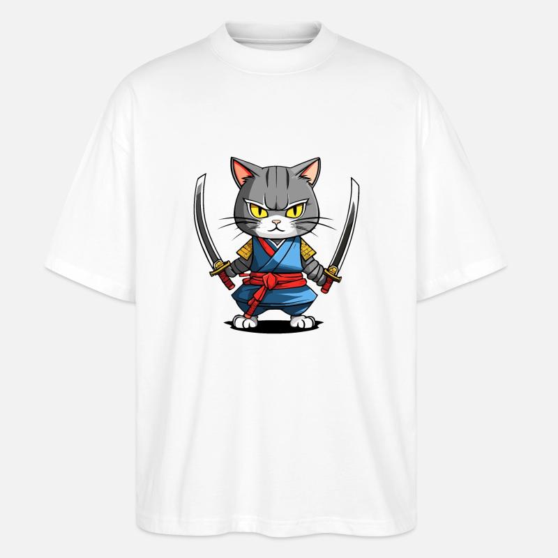 Chat samouraï #39 - T-shirt bio Blaster 2.0 coupe oversize Stanley/Stella Unisexe - blanc