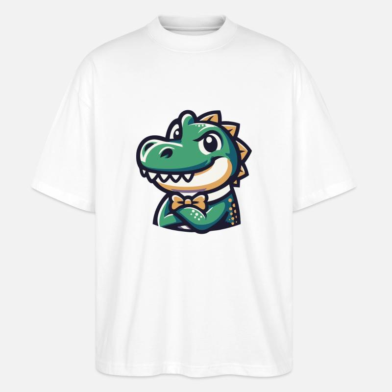 Krokodil mit Fliege - Stanley/Stella Oversized Unisex Bio T-Shirt Blaster 2.0 - Weiß