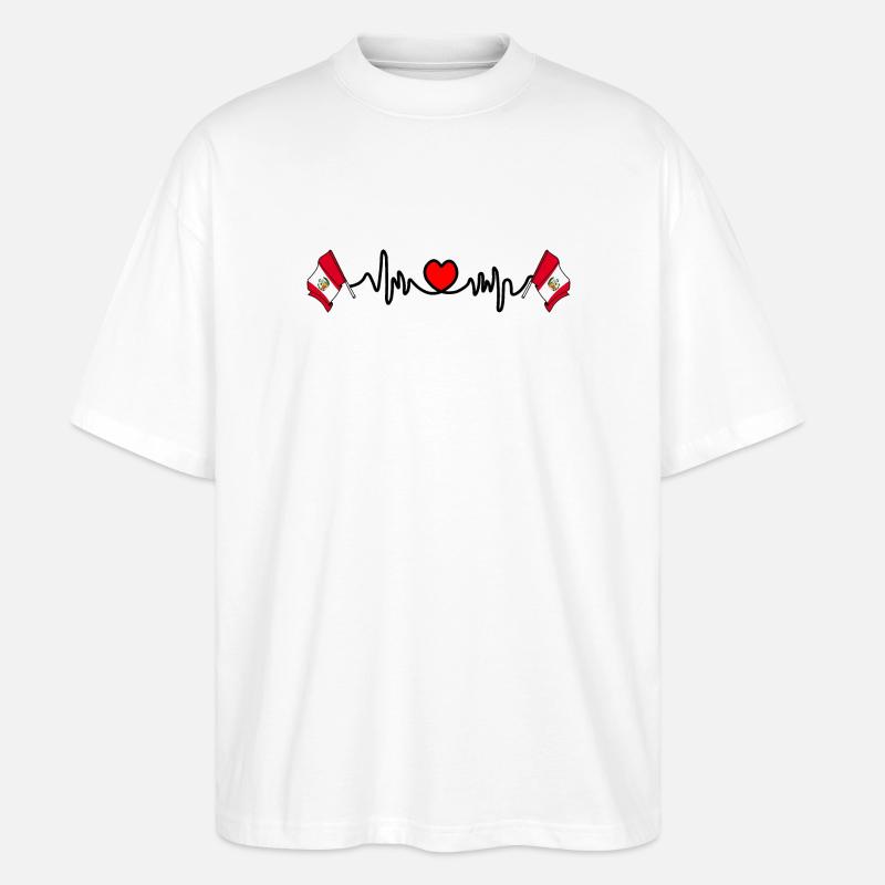 Cardioherz mit Flagge Peru - Stanley/Stella Oversized Unisex Bio T-Shirt Blaster 2.0 - Weiß