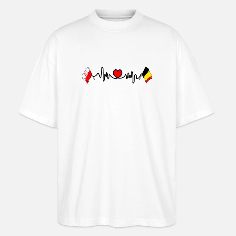 Cardio heart Drapeau Pologne, drapeau Belgique - T-shirt bio Blaster 2.0 coupe oversize Stanley/Stella Unisexe - blanc