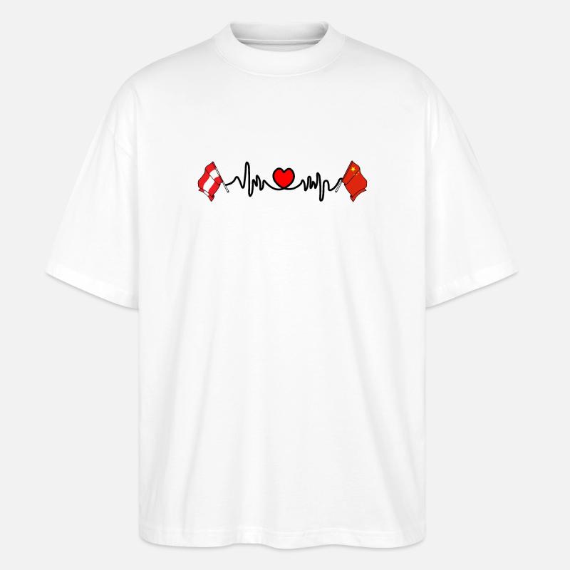 Cardio heart Drapeau Autriche, drapeau Chine - T-shirt bio Blaster 2.0 coupe oversize Stanley/Stella Unisexe - blanc