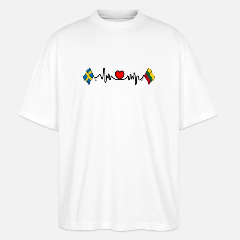 Cardio heart Drapeau Suède, drapeau Lituanie - T-shirt bio Blaster 2.0 coupe oversize Stanley/Stella Unisexe - blanc