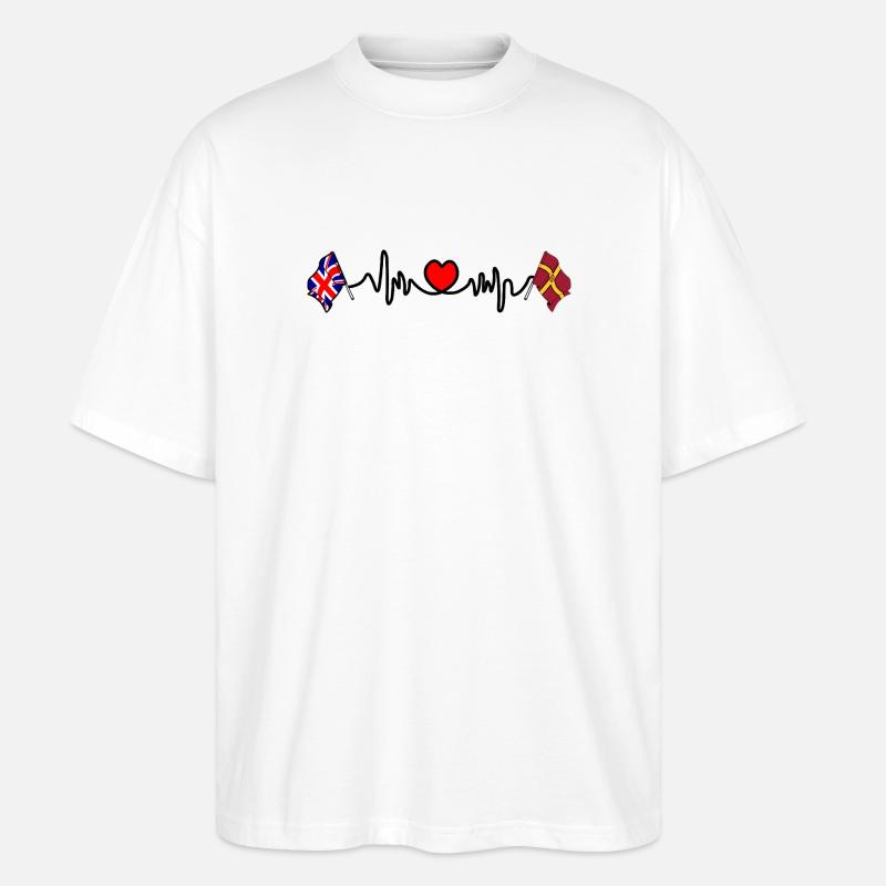 Northamptonshire + Großbritannien-Flagge mit Herzschlag - Stanley/Stella Oversized Unisex Bio T-Shirt Blaster 2.0 - Weiß