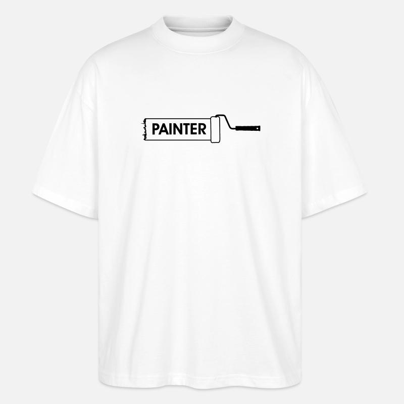 Paint roller transparent with text 'PAINTER' - Stanley/Stella Oversized Unisex Organic T-shirt Blaster 2.0 - white