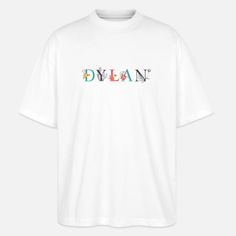 DYLAN Namenskunst mit Blumen bestickt - Stanley/Stella Oversized Unisex Bio T-Shirt Blaster 2.0 - Weiß