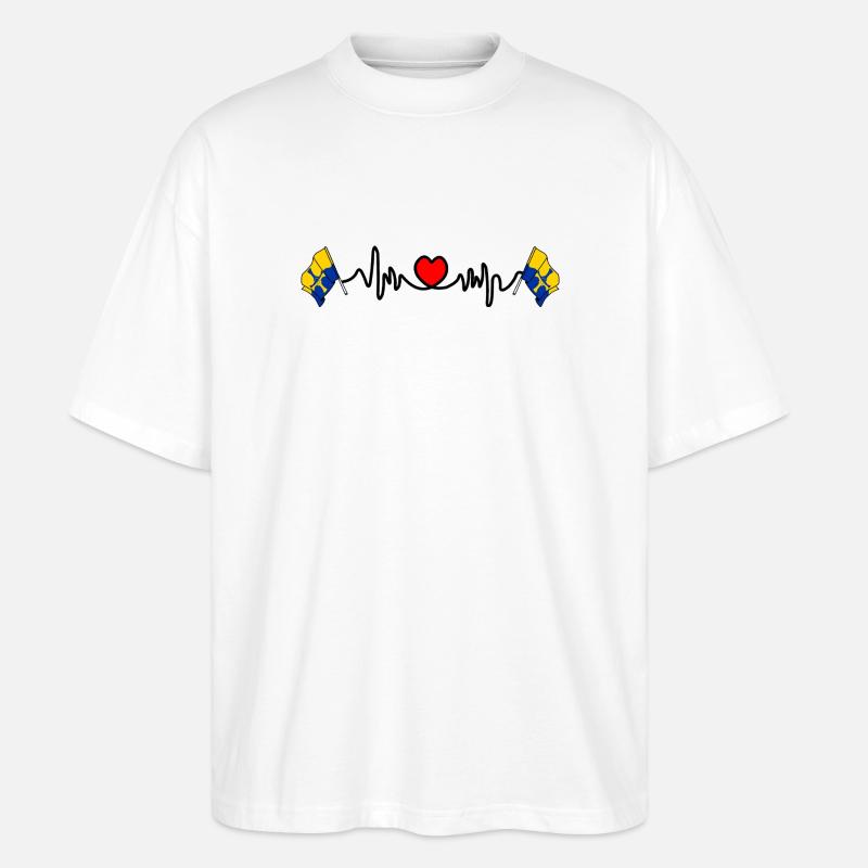 Durham-Flagge mit Herzschlag - Stanley/Stella Oversized Unisex Bio T-Shirt Blaster 2.0 - Weiß