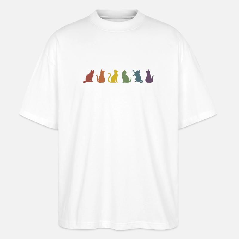 Bunte Pride Katzen Silhouetten  - Stanley/Stella Oversized Unisex Bio T-Shirt Blaster 2.0 - Weiß