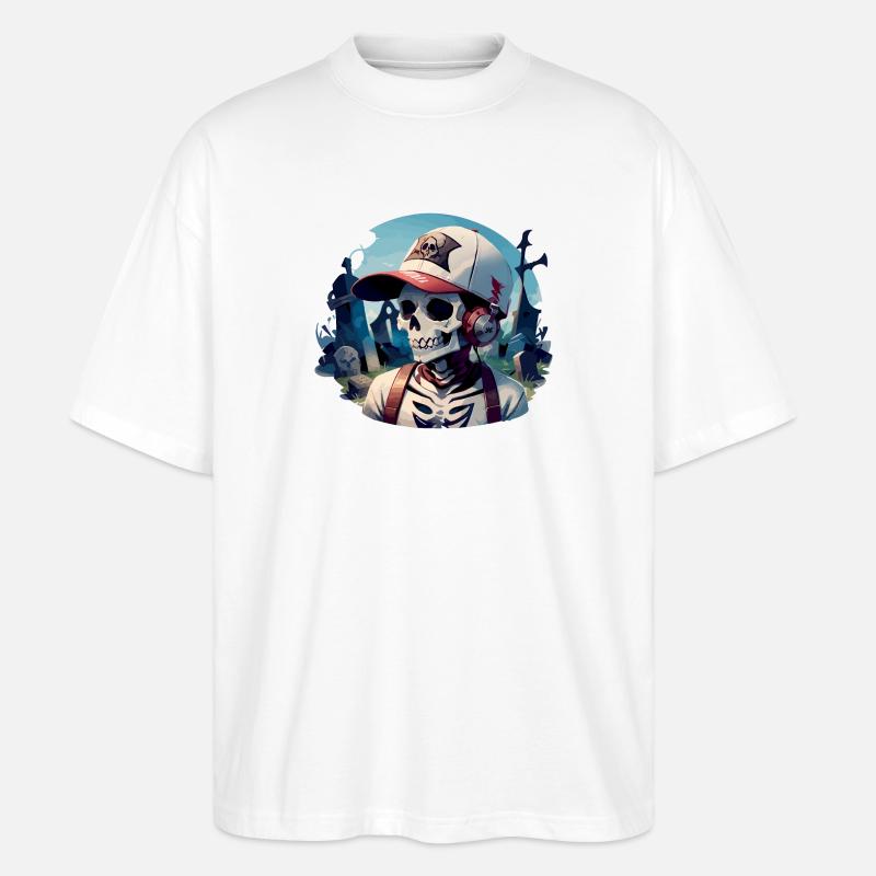 Friedhofsschädel mit Kopfhörern - Stanley/Stella Oversized Unisex Bio T-Shirt Blaster 2.0 - Weiß