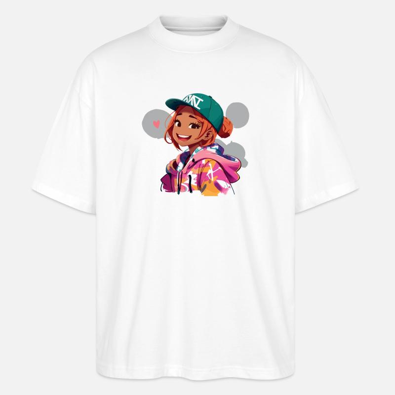 Rothaariges Mädchen im Kapuzenpullover - Stanley/Stella Oversized Unisex Bio T-Shirt Blaster 2.0 - Weiß