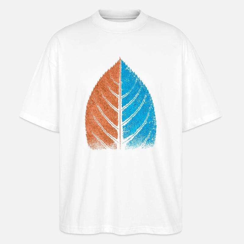 Leaf - Blue / Red - Beech Leaf - Stanley/Stella Oversized Unisex Organic T-shirt Blaster 2.0 - white