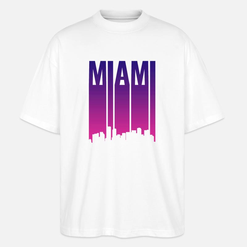 Miami Skyline Gradient Blau Pink - Stanley/Stella Oversized Unisex Bio T-Shirt Blaster 2.0 - Weiß