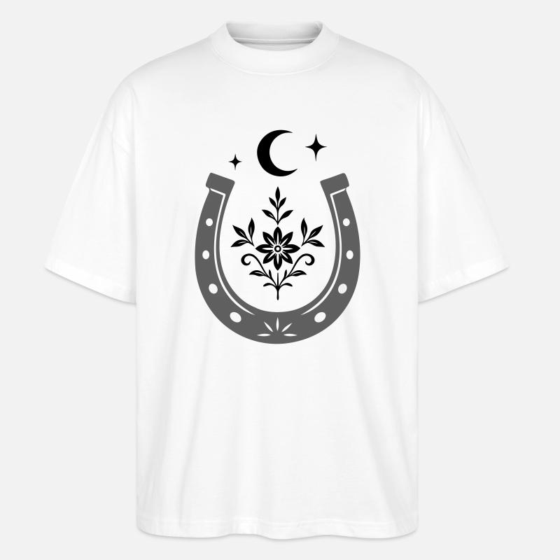 Hufeisen mit Blume & Mond - Glücksdesign - Stanley/Stella Oversized Unisex Bio T-Shirt Blaster 2.0 - Weiß