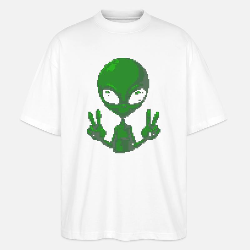 Pixel Alien Friedenszeichen-Tee - Stanley/Stella Oversized Unisex Bio T-Shirt Blaster 2.0 - Weiß