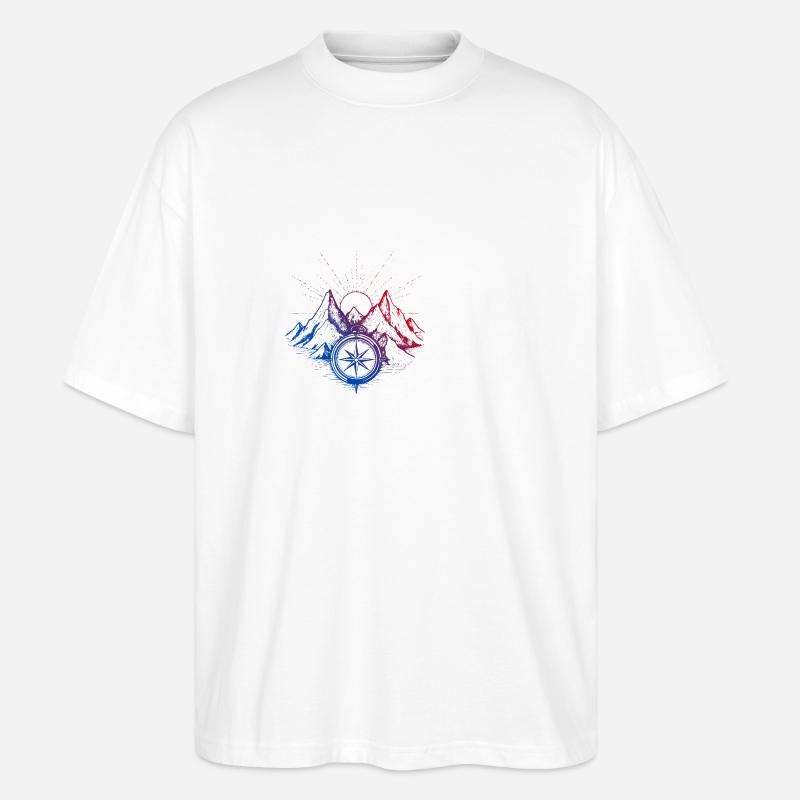 Berge Kompass - Stanley/Stella Oversized Unisex Bio T-Shirt Blaster 2.0 - Weiß