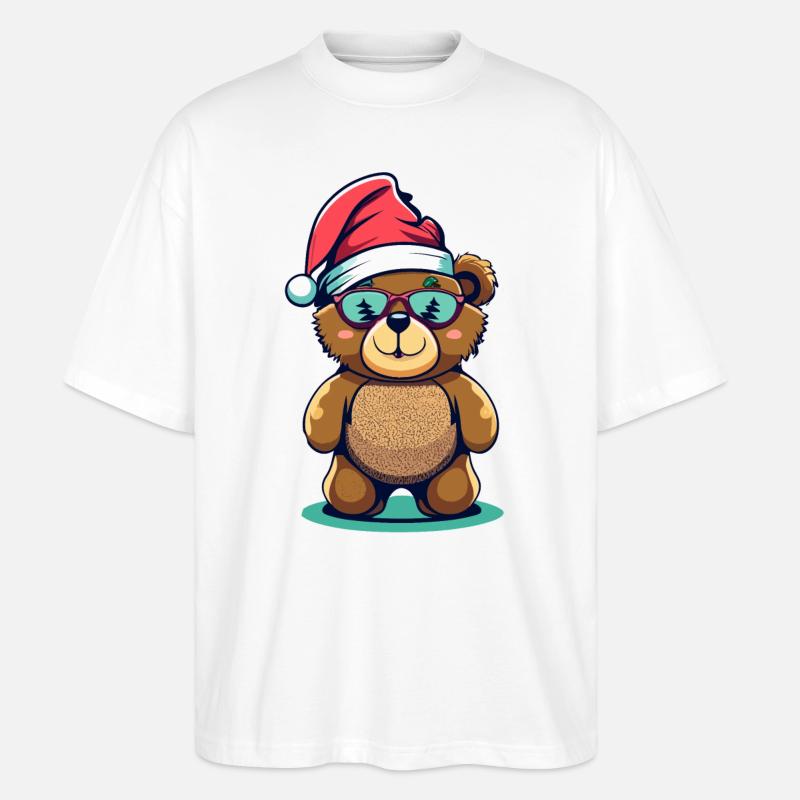 Teddybär mit Weihnachtsmütze - Stanley/Stella Oversized Unisex Bio T-Shirt Blaster 2.0 - Weiß