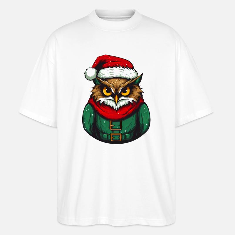 Hibou de Noël en pull vert - T-shirt bio Blaster 2.0 coupe oversize Stanley/Stella Unisexe - blanc