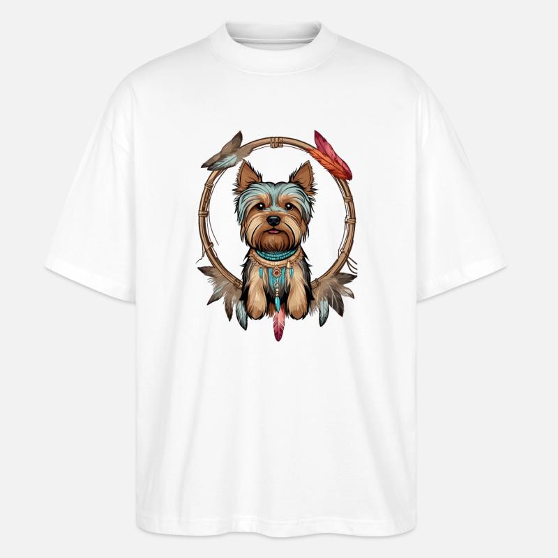 Yorkshire Terrier Traumfänger - Stanley/Stella Oversized Unisex Bio T-Shirt Blaster 2.0 - Weiß