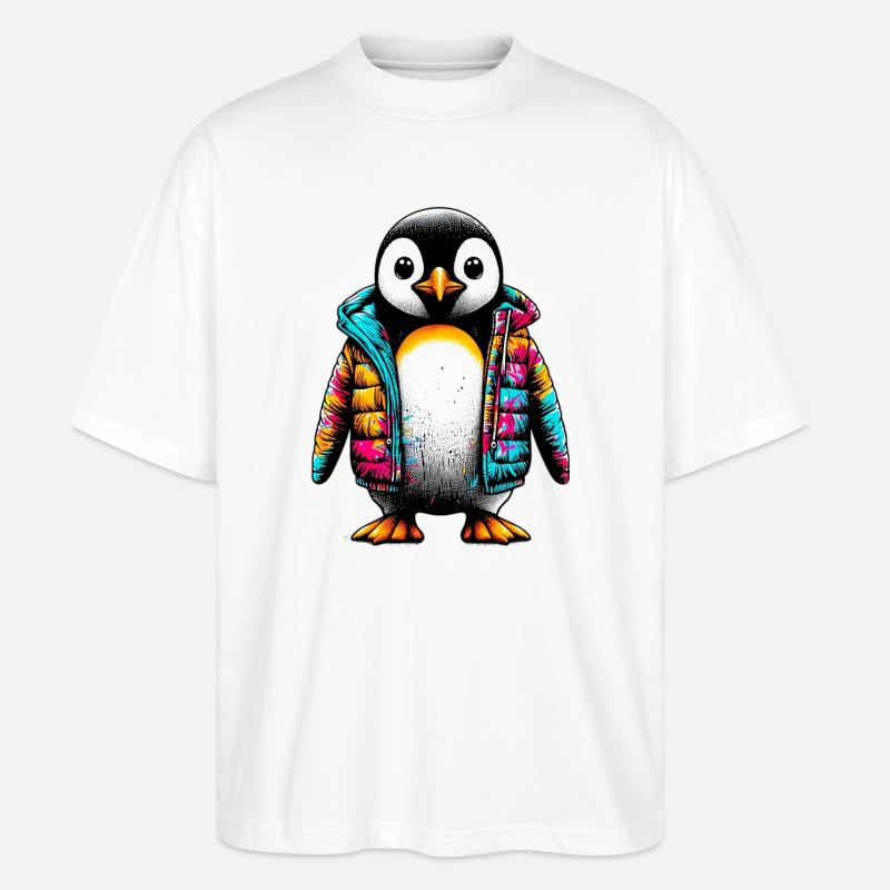 Pinguin mit Jacke Jacke - Stanley/Stella Oversized Unisex Bio T-Shirt Blaster 2.0 - Weiß