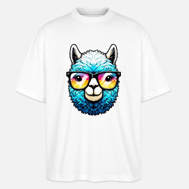 Alpaka mit Sonnenbrille - Stanley/Stella Oversized Unisex Bio T-Shirt Blaster 2.0 - Weiß