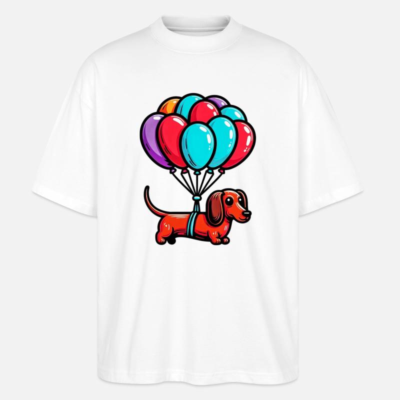 Dackelhund mit Luftballons - Stanley/Stella Oversized Unisex Bio T-Shirt Blaster 2.0 - Weiß