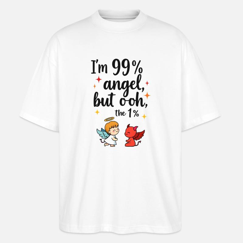 99% Angel, 1% Devil – Lustiges Cartoon Design - Stanley/Stella Oversized Unisex Bio T-Shirt Blaster 2.0 - Weiß