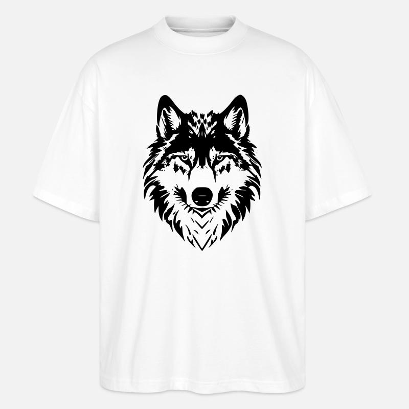 Wolf Head Art - Tête de Loup - T-shirt bio Blaster 2.0 coupe oversize Stanley/Stella Unisexe - blanc