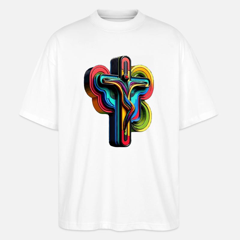Lebendige Regenbogenkreuz-Popkunst - Stanley/Stella Oversized Unisex Bio T-Shirt Blaster 2.0 - Weiß