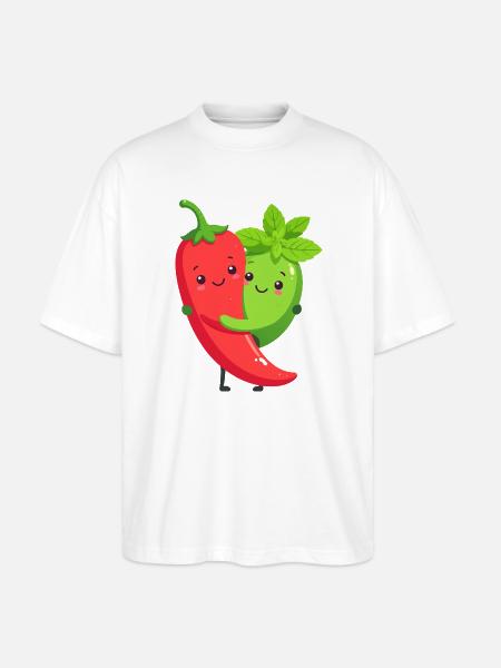 Cuddly Chilli Mint Friends - Stanley/Stella Oversized Unisex Organic T-shirt Blaster 2.0 - white