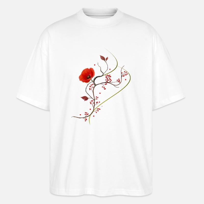 Ikebana Collage mit Mohnblume Zen Stil - Stanley/Stella Oversized Unisex Bio T-Shirt Blaster 2.0 - Weiß